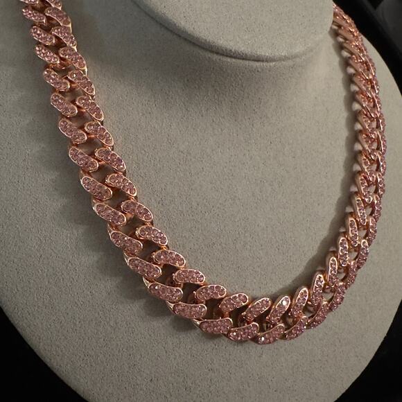 Rose Gold Miami Cuban Link Necklace 24in 12.6mm~NEW - Picture 2 of 16